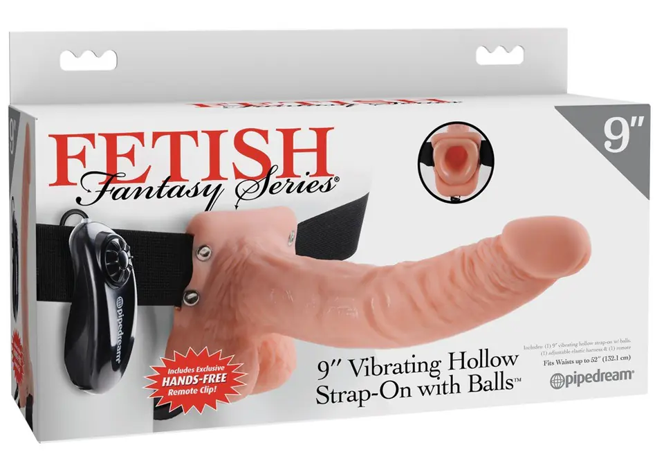 ⁨Pipedream Fetisch Fantasy Series 9" Vibrating Hollow Strap-On with Balls Light⁩ at Wasserman.eu