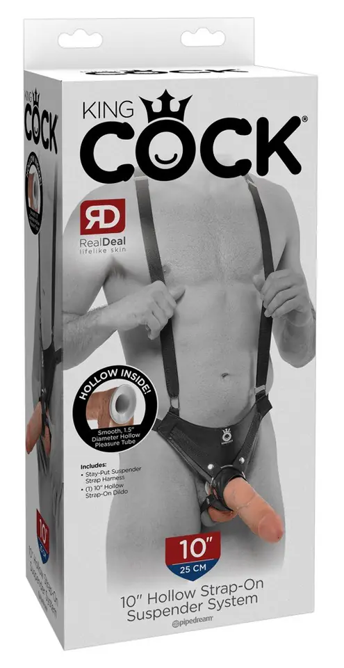 ⁨Szelki z uprzężą i dildo King Cock 10 Hollow Strap on Suspoender System Light⁩ at Wasserman.eu