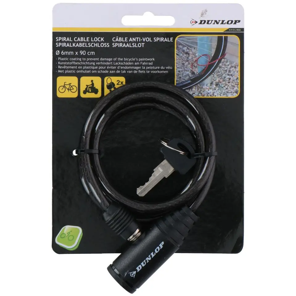 ⁨ZAPIĘCIE ROWEROWE SPIRALNE NA KLUCZ 0,6x90CM CZARNE DUNLOP⁩ w sklepie Wasserman.eu