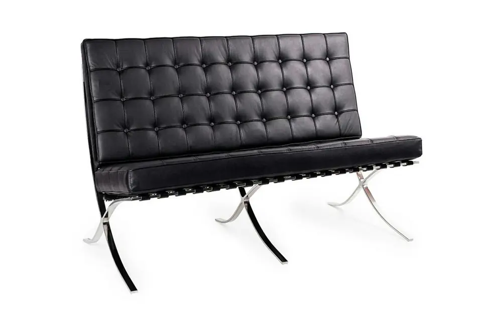 Sofa dwuosobowa BARCELON PRESTIGE PLUS czarna - włoska selekcjonowana skóra naturalna, stal w sklepie Wasserman.eu