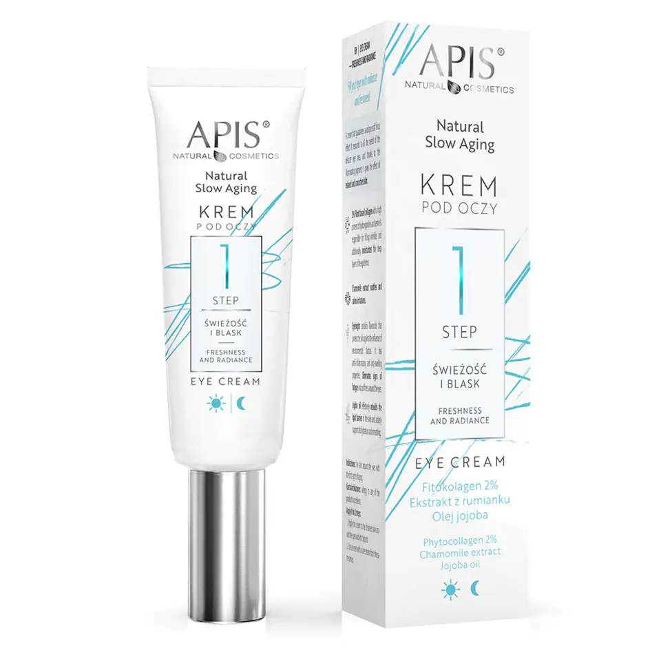 ⁨Apis Natural slow aging Krem pod oczy STEP 1 świeżość i blask 15 ml⁩ w sklepie Wasserman.eu