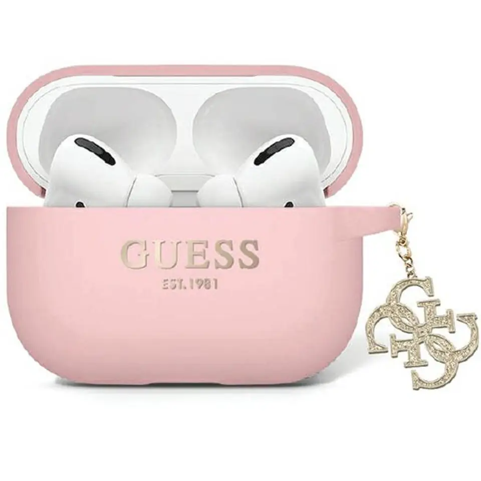 ⁨Guess GUAP2LECG4P AirPods Pro 2 (2022/2023) cover różowy/pink Liquid Silicone Glitter Triangle Charm⁩ w sklepie Wasserman.eu