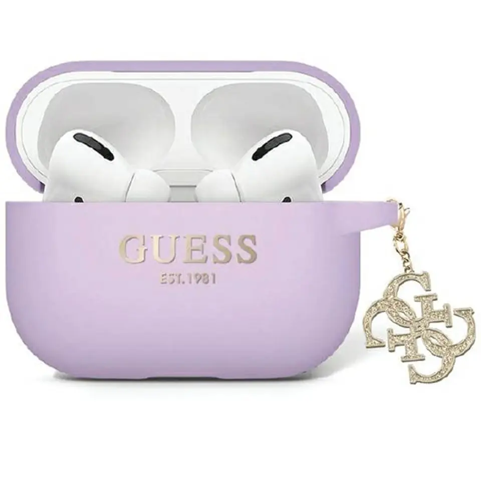 ⁨Guess GUAP2LECG4U AirPods Pro 2 cover fioletowy/purple Liquid Silicone Glitter Triangle Charm⁩ w sklepie Wasserman.eu