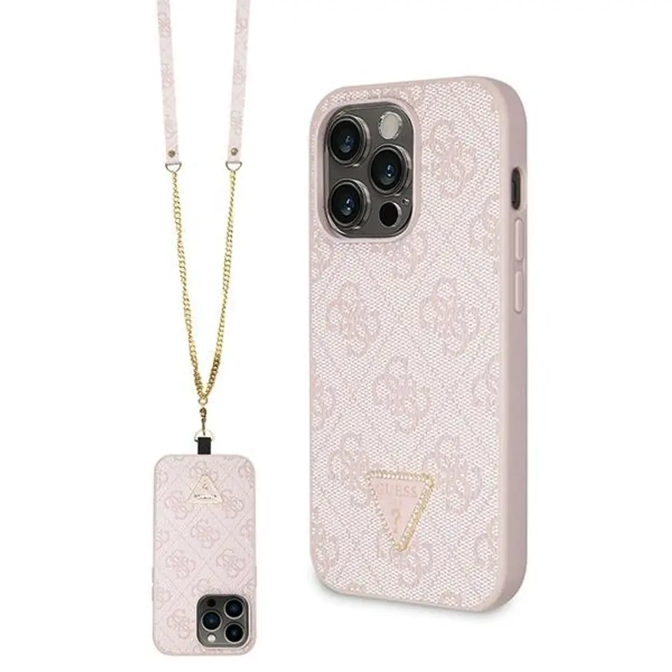 ⁨Guess GUHCP15LP4TDSCPP iPhone 15 Pro 6.1" różowy/pink hardcase Crossbody 4G Metal Logo⁩ w sklepie Wasserman.eu