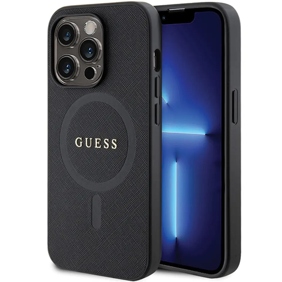 ⁨Guess GUHMP14XPSAHMCK iPhone 14 Pro Max 6.7" czarny/black hardcase Saffiano MagSafe⁩ w sklepie Wasserman.eu