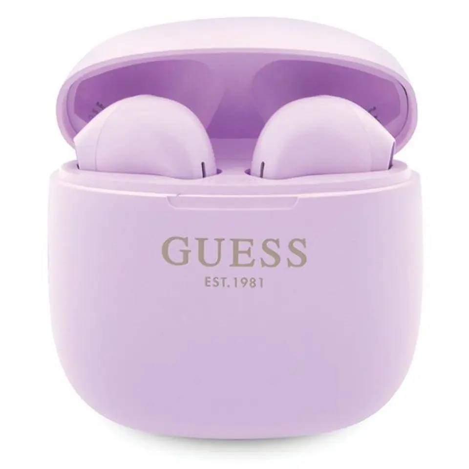 ⁨Guess słuchawki Bluetooth GUTWST26PSU TWS + stacja dokująca fioletowy/purple Classic EST Logo⁩ w sklepie Wasserman.eu