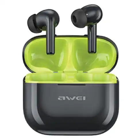 ⁨AWEI słuchawki Bluetooth 5.3 T1 Pro + stacja dokująca czarno-zielony/black-green⁩ w sklepie Wasserman.eu