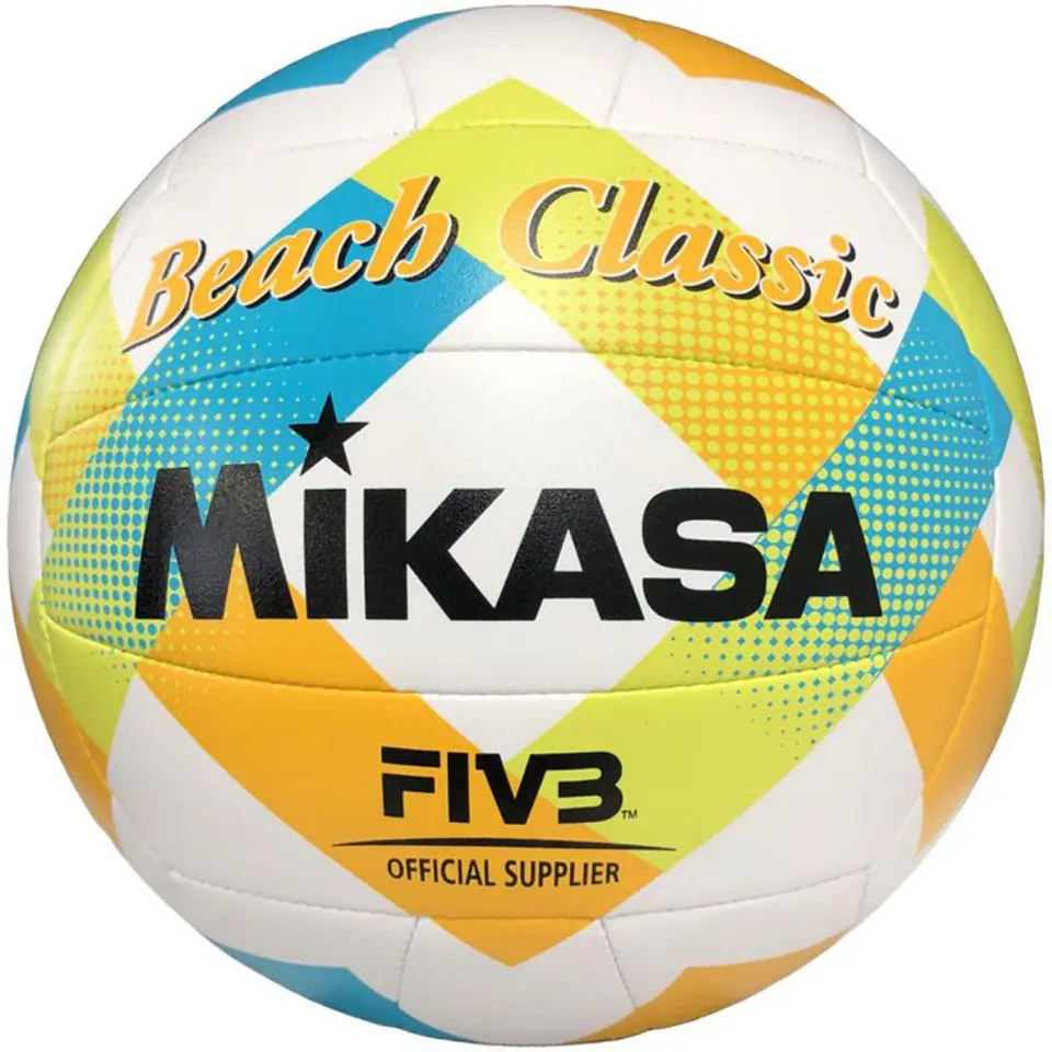 ⁨Piłka siatkowa plażowa Mikasa Beach Classic BV543C (kolor Biały. Niebieski. Żółty, rozmiar 5)⁩ w sklepie Wasserman.eu