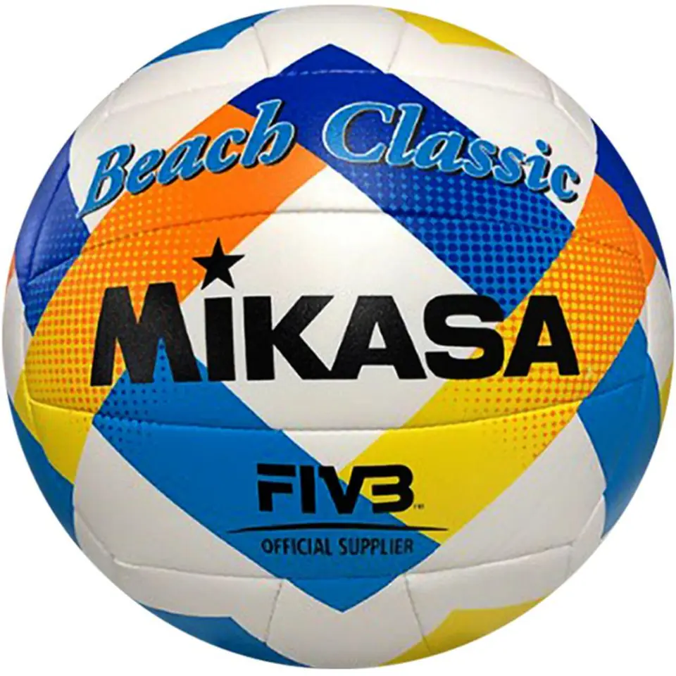 ⁨Piłka siatkowa plażowa Mikasa Beach Classic BV543C (kolor Biały. Niebieski. Żółty, rozmiar 5)⁩ w sklepie Wasserman.eu