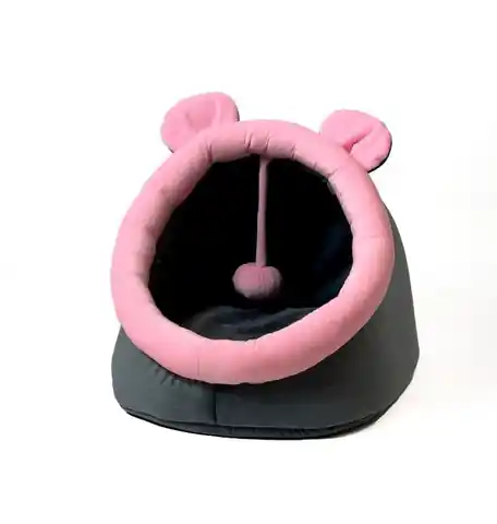 ⁨GO GIFT Budka z uszami dla kota - grafitowo-różowy - 40x45x34 cm⁩ w sklepie Wasserman.eu