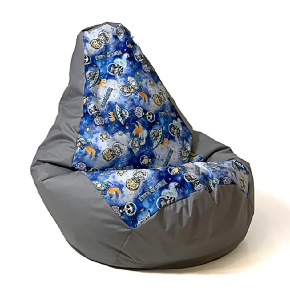 ⁨Sako sack pouffe pear print grey spaceships L 105 x 80 cm⁩ at Wasserman.eu