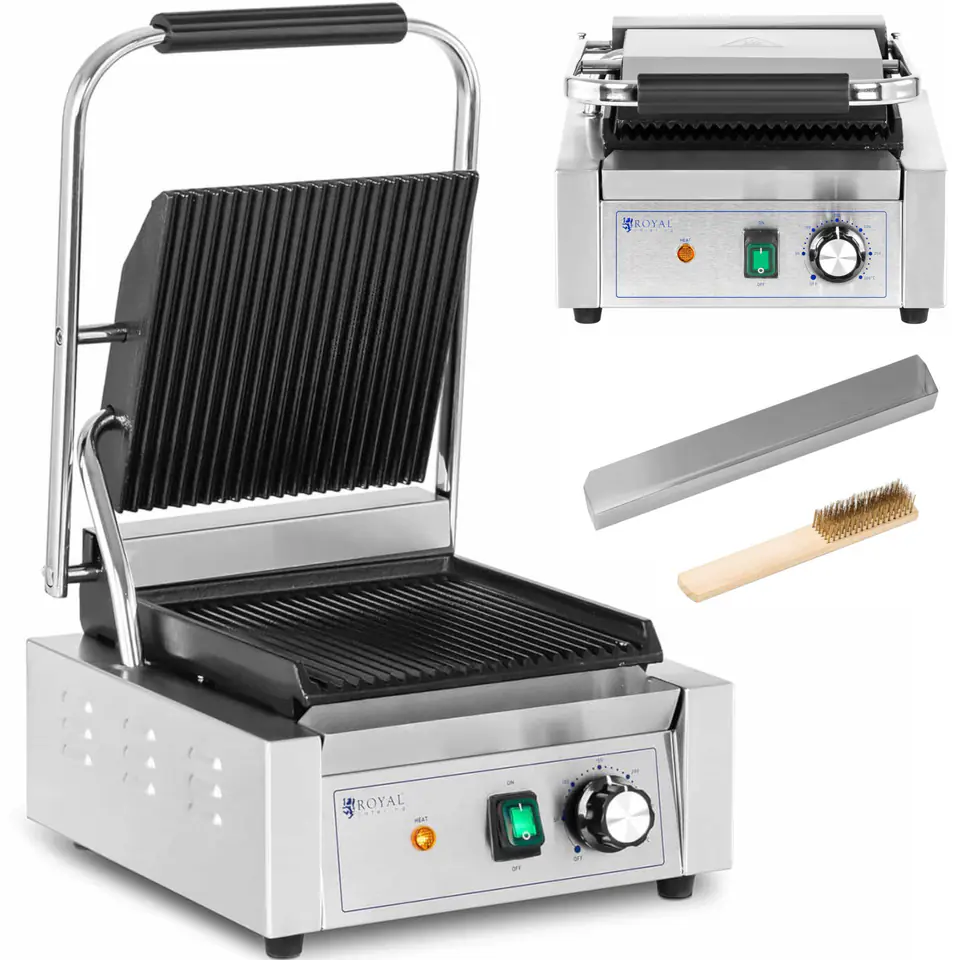 ⁨Grill kontaktowy elektryczny ryflowany 23 x 22 cm 1800 W⁩ w sklepie Wasserman.eu