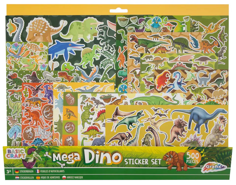 ⁨Mega zestaw naklejek z dinozaurami 500 szt. 40 * 32 cm⁩ w sklepie Wasserman.eu