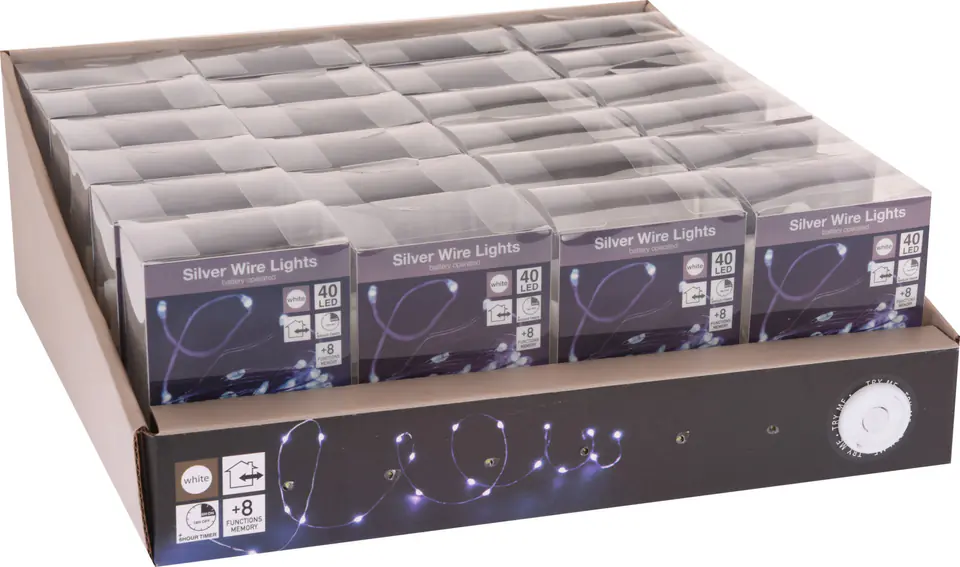 ŁAŃCUCH LED 40L BIAŁY na baterie 195cm +8funkcji 3x AA 1,5V w sklepie Wasserman.eu