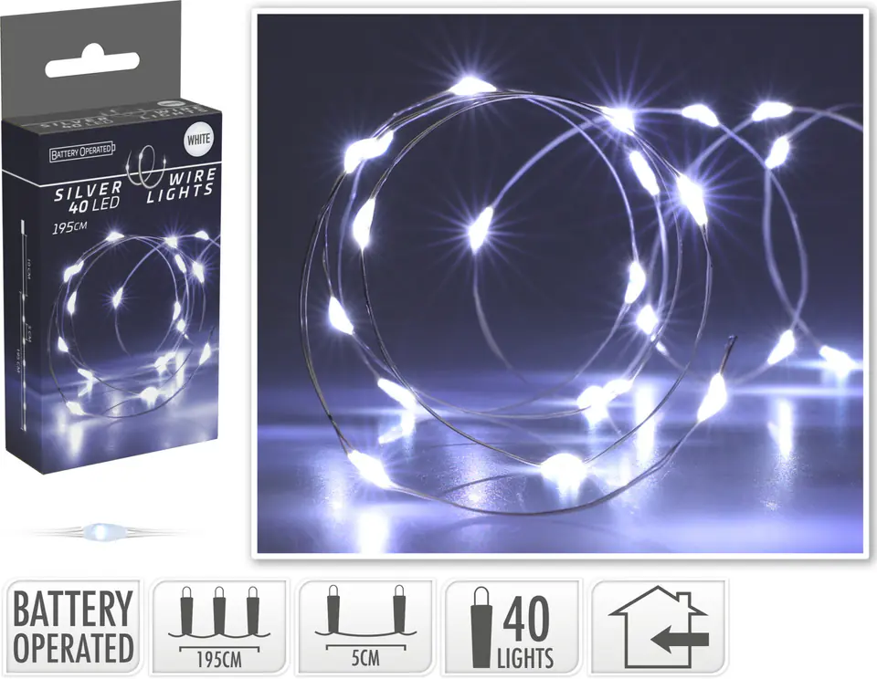 ŁAŃCUCH LED 40L BIAŁY na baterie 195cm 3x AA 1,5V w sklepie Wasserman.eu