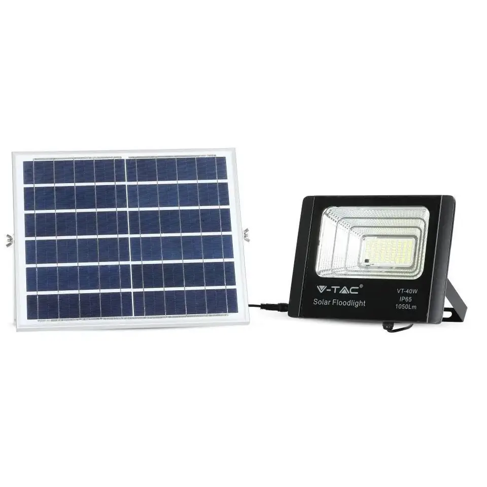 ⁨V-TAC 16W Black IP65 Solar LED Projector, Remote Control, Timer VT-40W 4000K 1050lm⁩ at Wasserman.eu