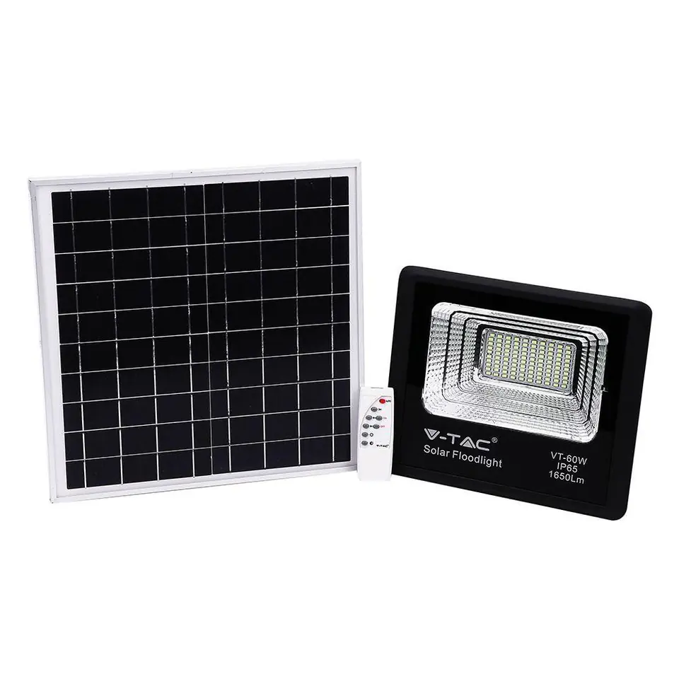 ⁨LED Solar Projector V-TAC 20W Black IP65, Remote Control, Timer VT-60W 6000K 1650lm⁩ at Wasserman.eu