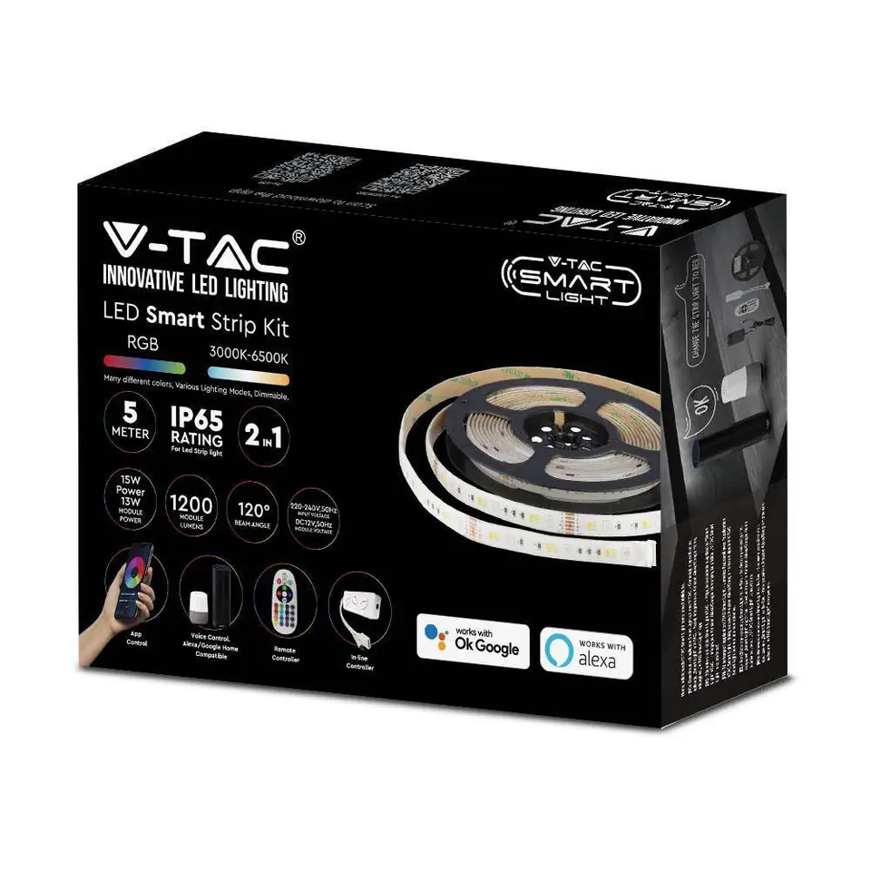 ⁨Taśma LED V-TAC Zestaw SMART WiFi RGB+CCT IP65 ALEXA GOOGLE HOME VT-5050 90-EU⁩ w sklepie Wasserman.eu