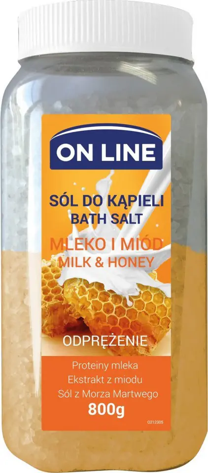 ⁨On Line Odprężająca Sól do kąpieli Mleko i Miód 800g⁩ w sklepie Wasserman.eu