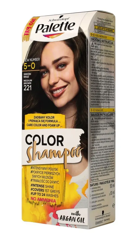 ⁨Palette Color Shampoo Coloring Shampoo No. 5-0 (221) Medium Brown 1op.⁩ at Wasserman.eu
