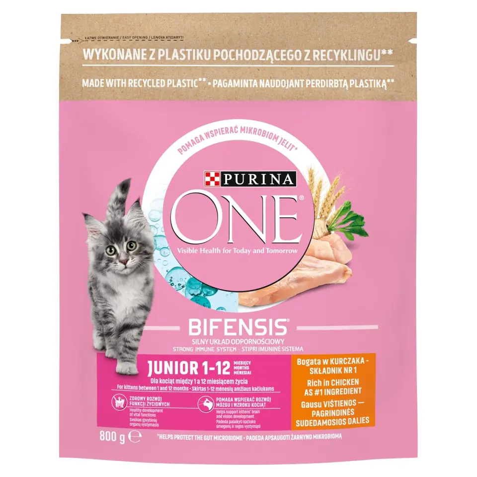 ⁨PURINA One Bifensis Junior Bogata w Kurczaka i Pełne Ziarna - sucha karma dla kota - 800 g⁩ w sklepie Wasserman.eu