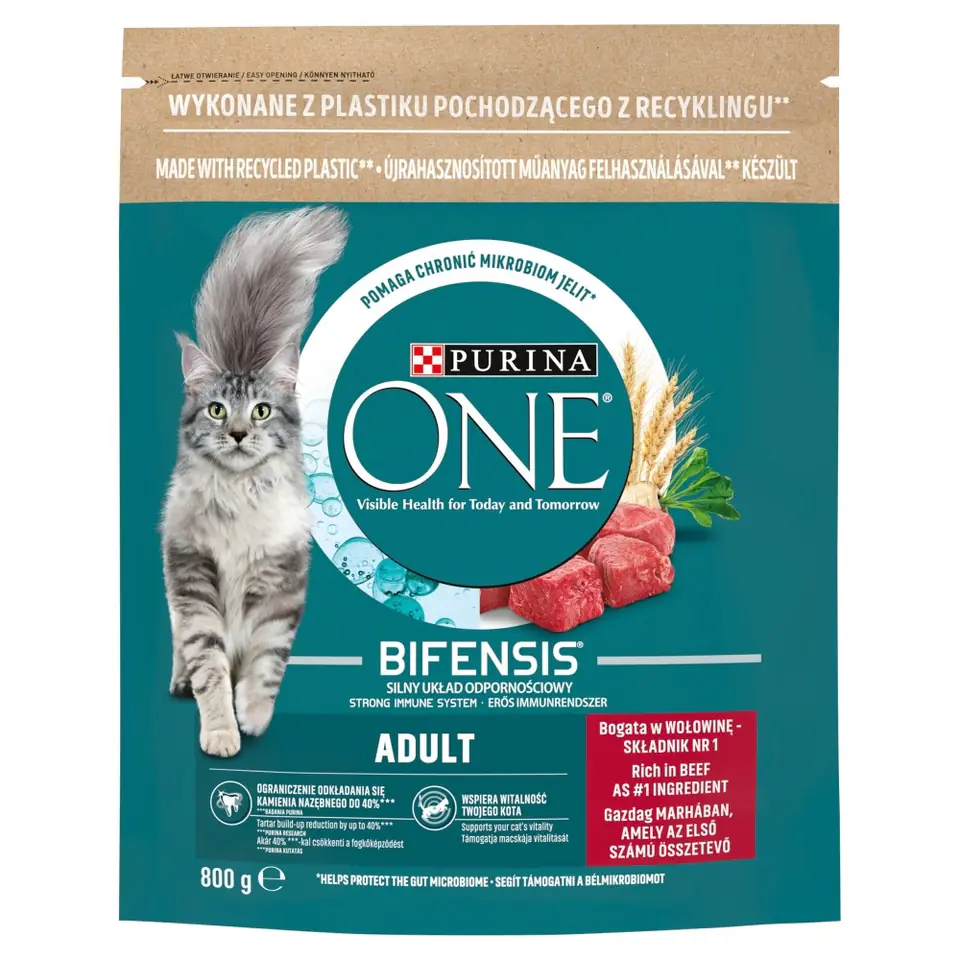 ⁨PURINA One Bifensis Adult Bogata w Wołowinę i Pełne Ziarna - sucha karma dla kota - 800 g⁩ w sklepie Wasserman.eu