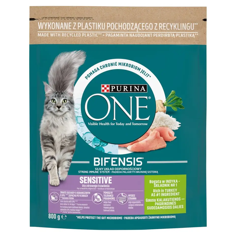 ⁨PURINA One Bifensis Adult Sensitive Bogata w Indyka i Ryż - sucha karma dla kota - 800 g⁩ w sklepie Wasserman.eu