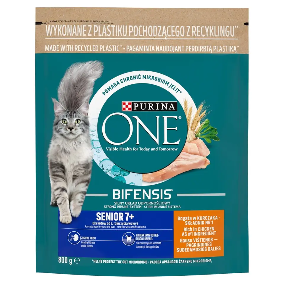 ⁨PURINA One Bifensis Senior 7+ Bogata w Kurczaka i Pełne Ziarna - sucha karma dla kota - 800 g⁩ w sklepie Wasserman.eu
