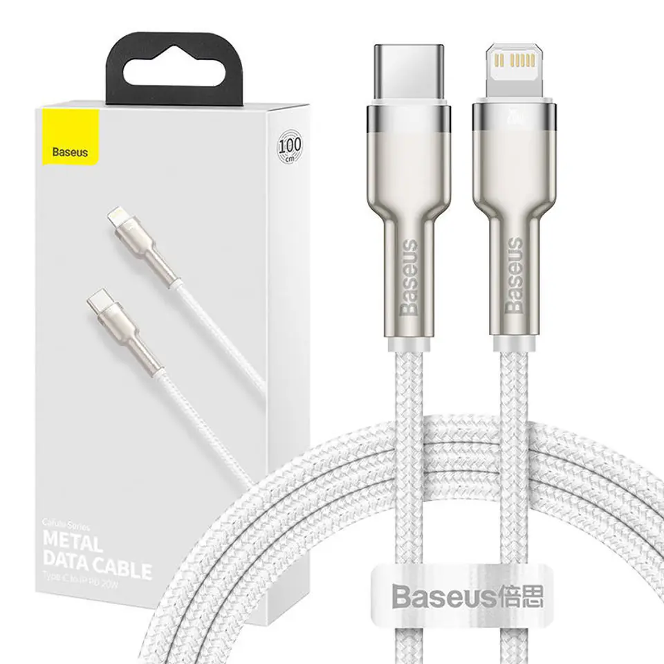 ⁨Kabel USB-C do Lightning Baseus Cafule, PD, 20W, 1m (biały)⁩ w sklepie Wasserman.eu