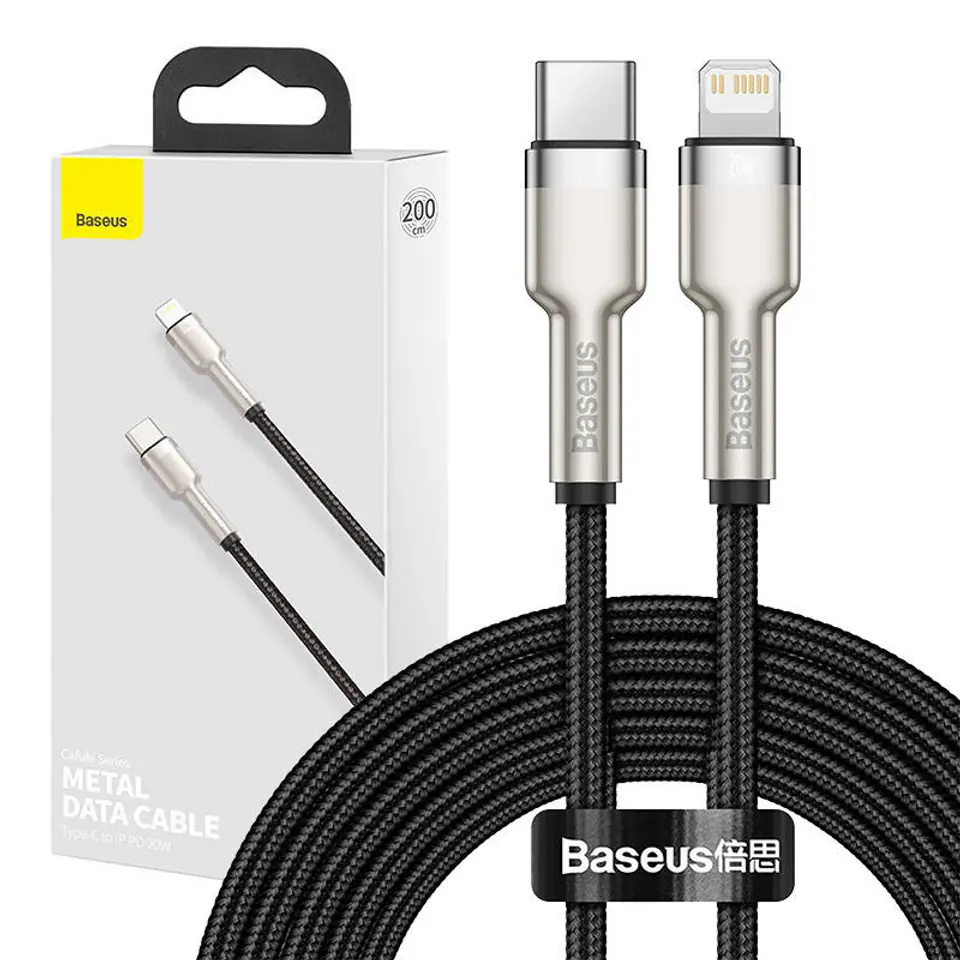 ⁨Kabel USB-C do Lightning Baseus Cafule, PD, 20W, 2m (czarny)⁩ w sklepie Wasserman.eu