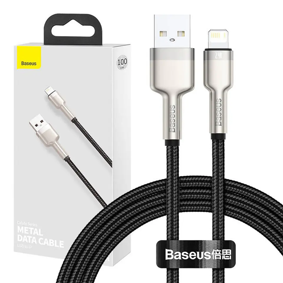 ⁨Kabel USB do Lightning Baseus Cafule, 2.4A, 1m (czarny)⁩ w sklepie Wasserman.eu