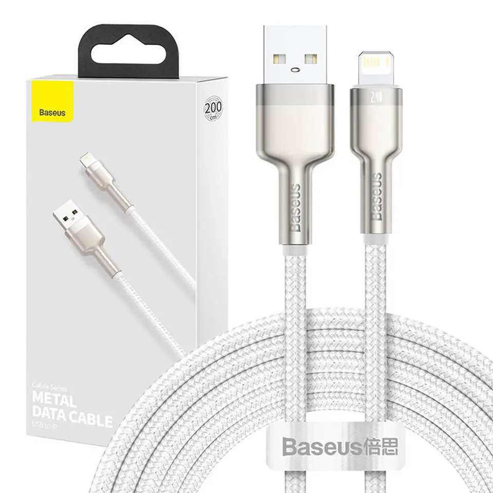 ⁨Kabel USB do Lightning Baseus Cafule, 2.4A, 2m (biały)⁩ w sklepie Wasserman.eu