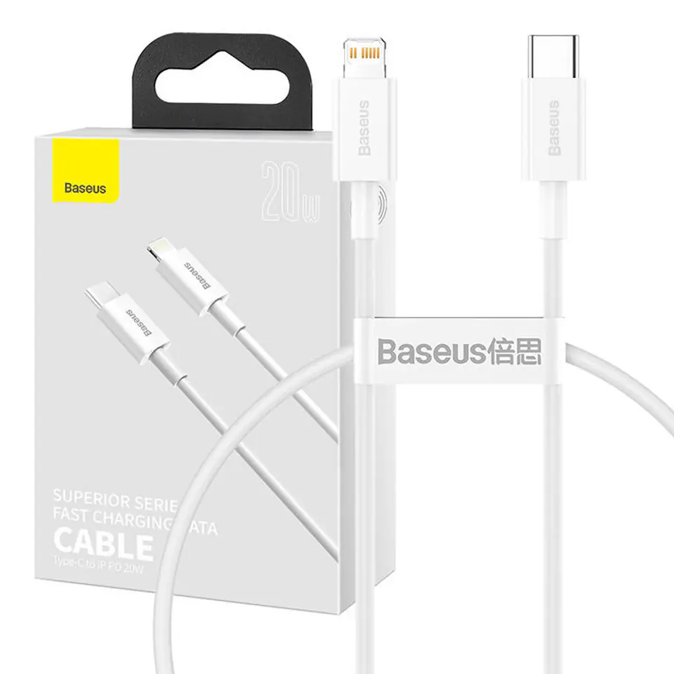 ⁨Kabel USB-C do Lightning Baseus Superior Series, 20W, PD, 0.25m (biały)⁩ w sklepie Wasserman.eu