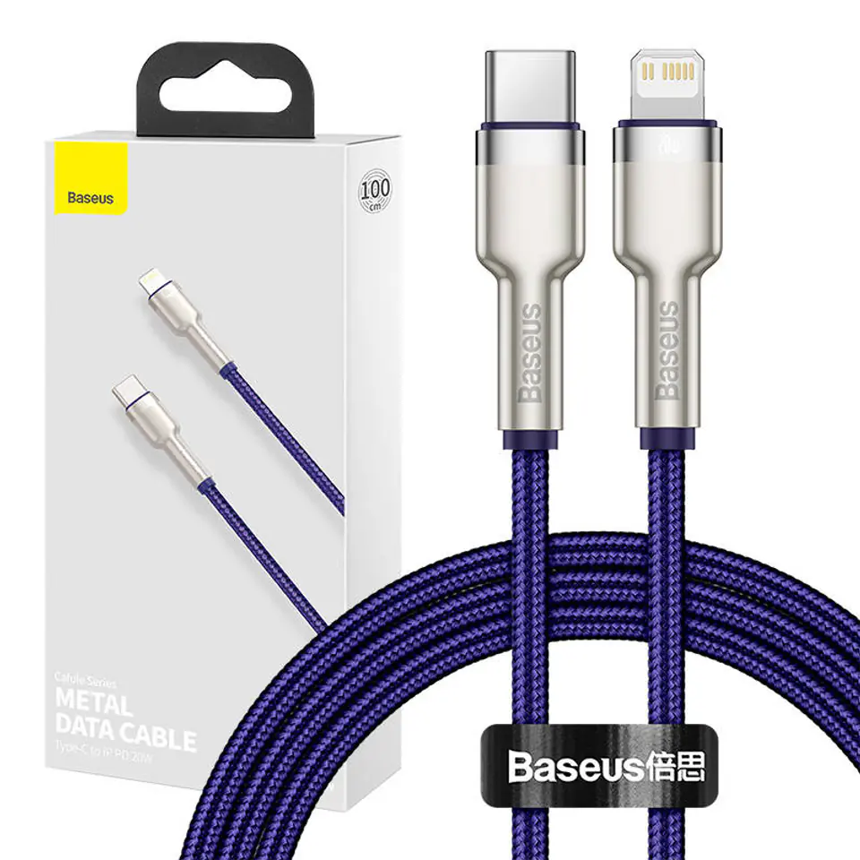 ⁨Kabel USB-C do Lightning Baseus Cafule, PD, 20W, 1m (fioletowy)⁩ w sklepie Wasserman.eu