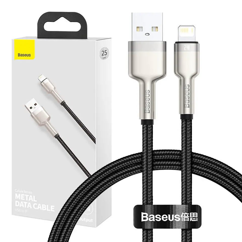 ⁨Kabel USB do Lightning Baseus Cafule, 2.4A, 0,25m (czarny)⁩ w sklepie Wasserman.eu