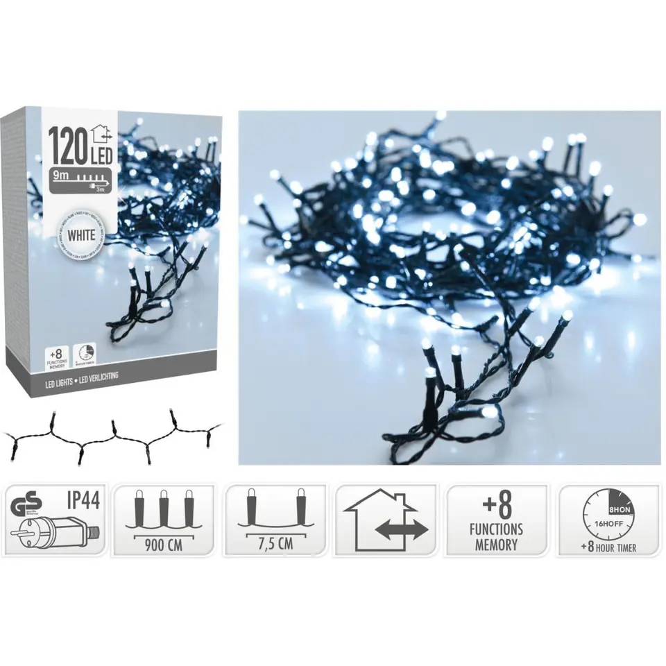 ⁨LAMPKI CHOINKOWE ŁAŃCUCH ŚWIETLNY 120 LED TIMER ZIMNY BIAŁY⁩ w sklepie Wasserman.eu