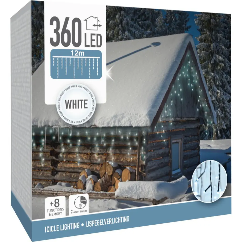 ⁨LAMPKI CHOINKOWE KURTYNA ŚWIETLNA ZEW 360 LED STEROWNIK TIMER ZIMNY BIAŁY KABEL ZIELONY⁩ w sklepie Wasserman.eu