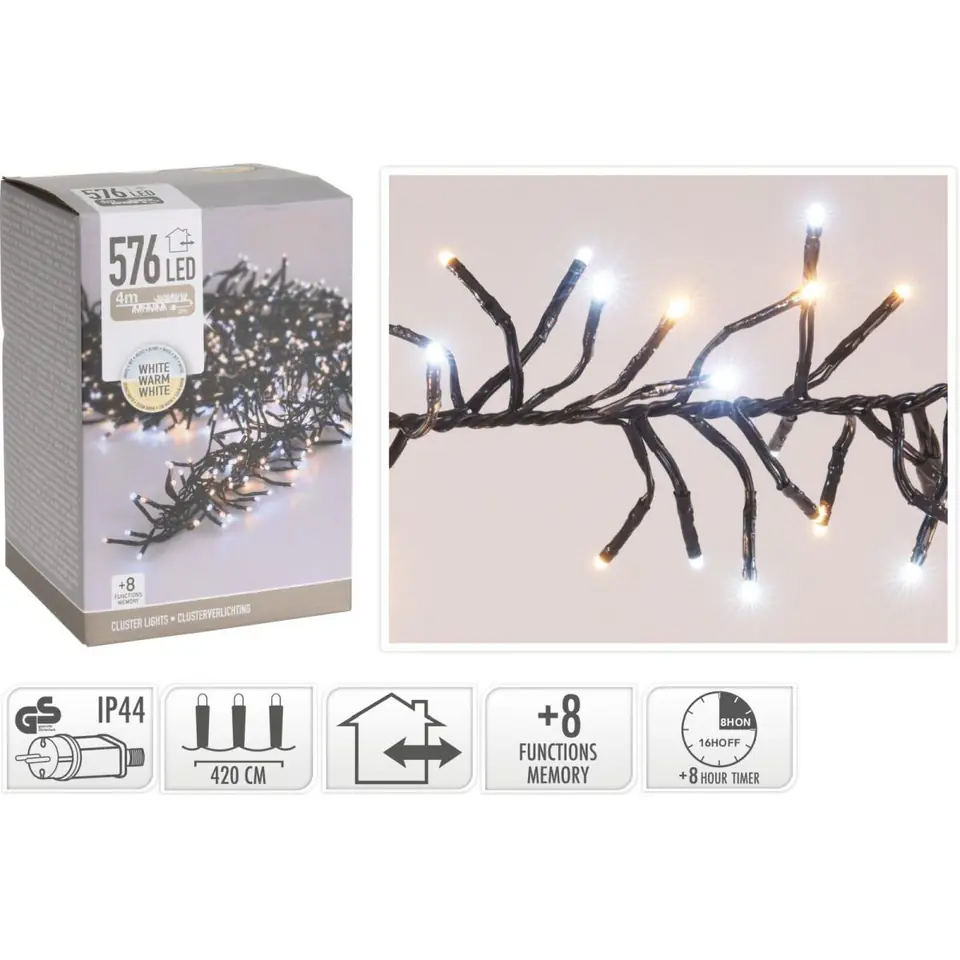 ⁨LAMPKI CHOINKOWE ŁAŃCUCH ŚWIETLNY 576 LED TIMER ZIMNY CIEPŁY  BIAŁY⁩ w sklepie Wasserman.eu