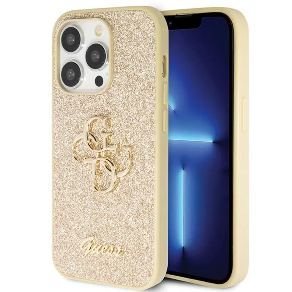 ⁨Guess GUHCP14LHG4SGD iPhone 14 Pro 6.1" złoty/gold hardcase Glitter Script Big 4G⁩ w sklepie Wasserman.eu