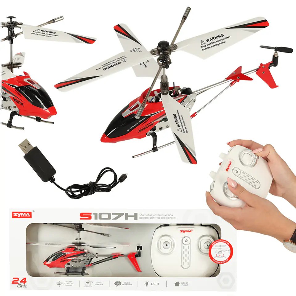 ⁨Helikopter zdalnie sterowany na pilota RC SYMA S107H 2.4GHz RTF czerwony⁩ w sklepie Wasserman.eu