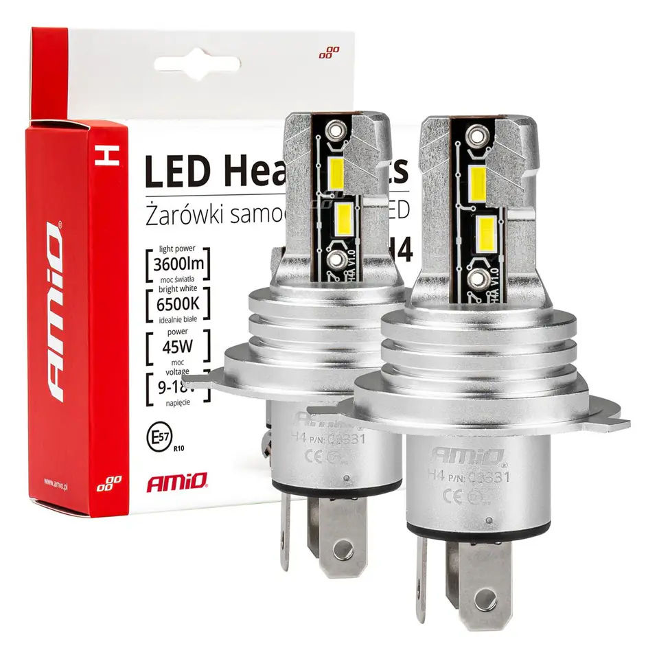 ⁨Żarówki samochodowe led seria h-mini h4/h19 6500k canbus amio-03331⁩ w sklepie Wasserman.eu