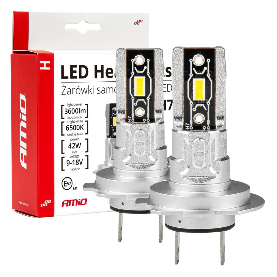 ⁨Żarówki samochodowe led seria h-mini h7 h18 6500k canbus amio-03332⁩ w sklepie Wasserman.eu