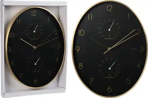 ⁨Zegar ścienny z termometrem czarno złoty 34,5 cm⁩ w sklepie Wasserman.eu