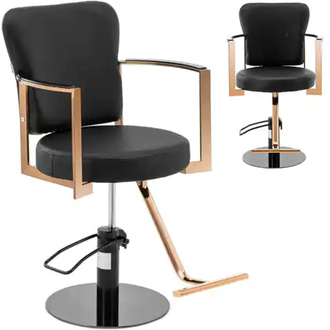⁨Fotel fryzjerski barberski kosmetyczny z podnóżkiem Physa NEWENT - czarny z różowym złotem⁩ w sklepie Wasserman.eu