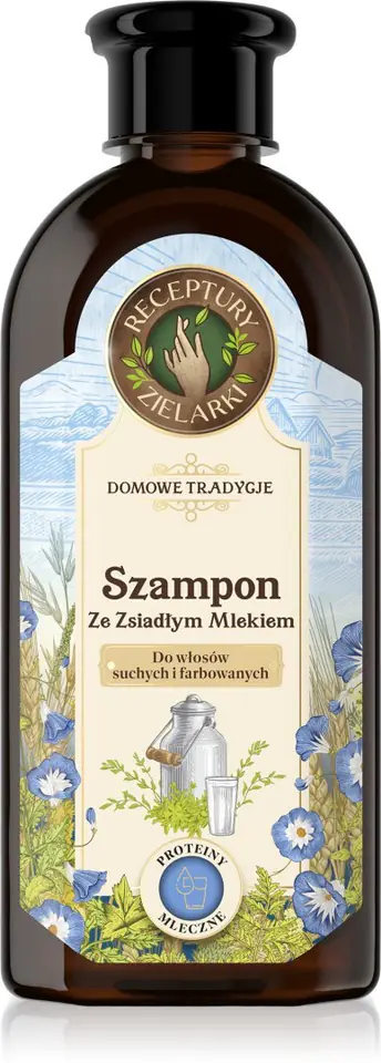 ⁨RECEPTURY ZIELARKI Domowe Tradycje Szampon ze zsiadłym mlekiem do włosów suchych i farbowanych 350ml⁩ w sklepie Wasserman.eu