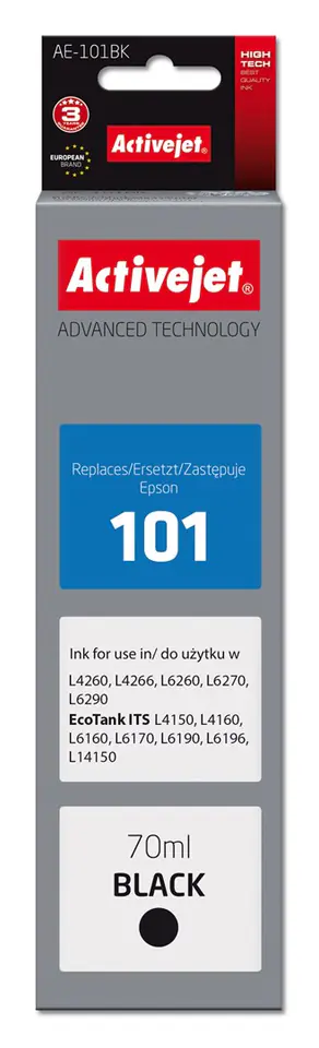 ⁨Activejet AE-101BK Tusz (zamiennik Epson 101; Supreme; 70 ml; czarny)⁩ w sklepie Wasserman.eu