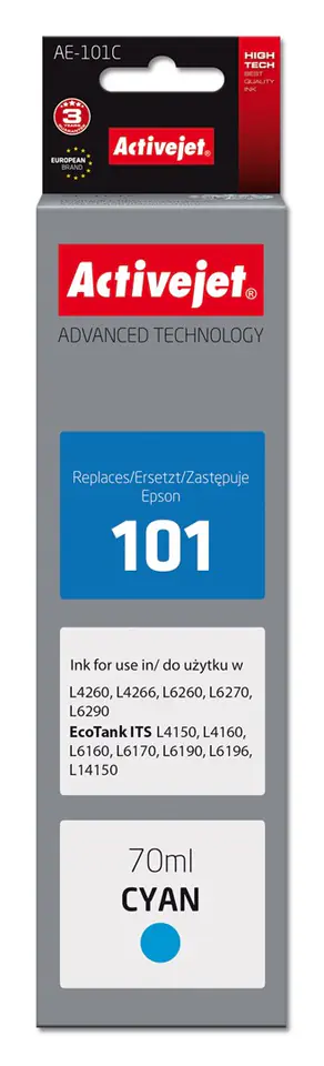 ⁨Activejet AE-101C Tusz (zamiennik Epson 101; Supreme; 70 ml; niebieski)⁩ w sklepie Wasserman.eu