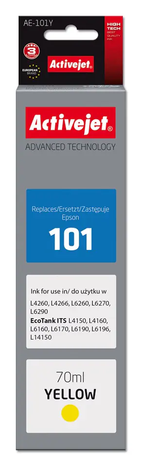 ⁨Activejet AE-101Y Tusz (zamiennik Epson 101; Supreme; 70 ml; żółty)⁩ w sklepie Wasserman.eu