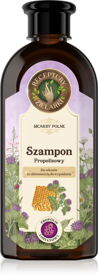 ⁨RECEPTURY ZIELARKI Skarby Polne Szampon z propolisem łopianowym do włosów wypadających 350ml⁩ w sklepie Wasserman.eu