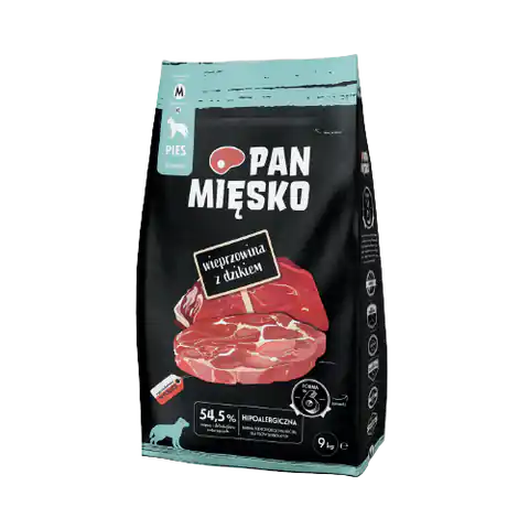 ⁨PAN MIĘSKO karma sucha dla psa wieprzowina z dzikiem, chrupki M 9kg⁩ w sklepie Wasserman.eu